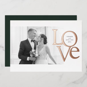 Invitación Con Relieve Metalizado Elegante y Moderno Amor y Agradecimiento Foto de B