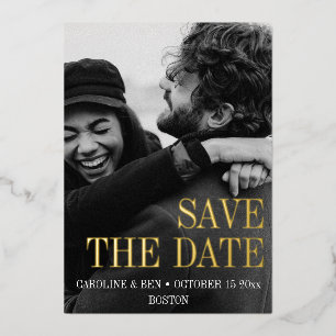 Invitación Con Relieve Metalizado Elegante y Moderno Diseño Vertical de Foto para Bo