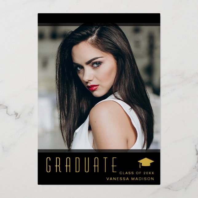 Invitación Con Relieve Metalizado Elegante y moderno Graduado Elegante Foto (Anverso)