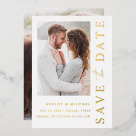 Invitación Con Relieve Metalizado Elegante y moderno matrimonio de 2 fotos salva la