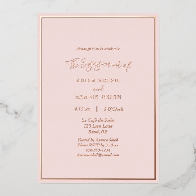 Invitación Con Relieve Metalizado Elegante y moderno Partido de Compromiso de Oro Ro (Anverso)