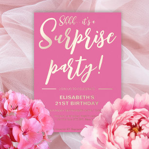 Invitación Con Relieve Metalizado Elegante y moderno Pink&Gold 21º cumpleaños sorpre