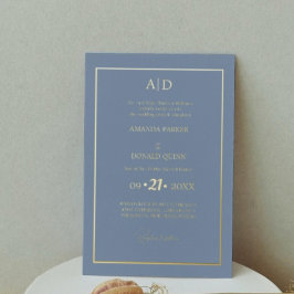 Invitación Con Relieve Metalizado Elegante y romántico Boda de Monograma Azul Polvor