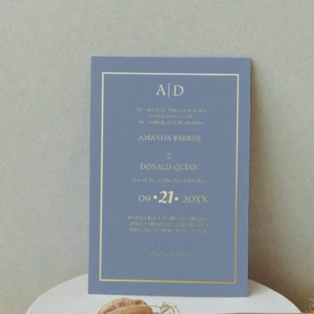 Invitación Con Relieve Metalizado Elegante y romántico Boda de Monograma Azul Polvor (Subido por el creador)