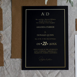 Invitación Con Relieve Metalizado Elegante y romántico Boda de Monograma Negro