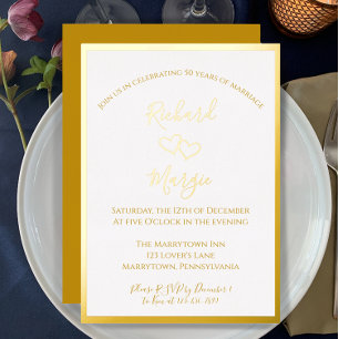 Invitación Con Relieve Metalizado Elegante y simple Aniversario del Boda del Oro 50