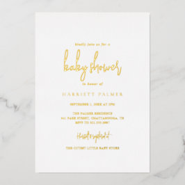 Invitación Con Relieve Metalizado Elegante y simple Baby Shower Gold Minimalista