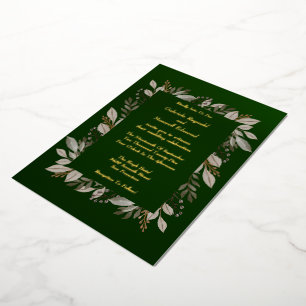 Invitación Con Relieve Metalizado Elegante y simple Boda de oro y verde esmeralda