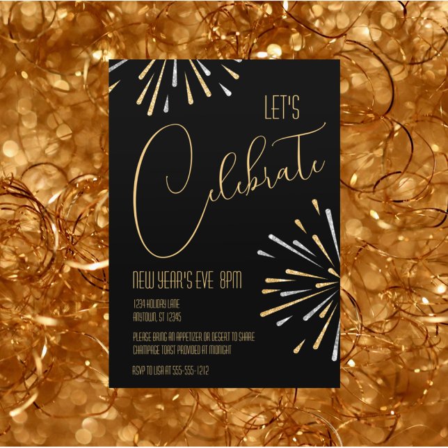 Invitación Con Relieve Metalizado Elegante y simple celebremos al Fiesta de Nochevie (Subido por el creador)