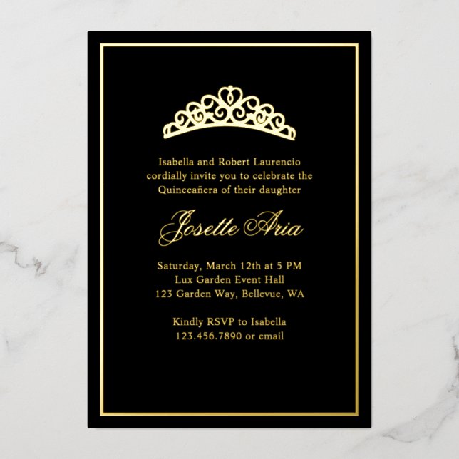 Invitación Con Relieve Metalizado Elegante y simple quinceañera clásica (Anverso)