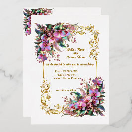 Invitación Con Relieve Metalizado Elegante y vibrante Boda de flores de orquídeas
