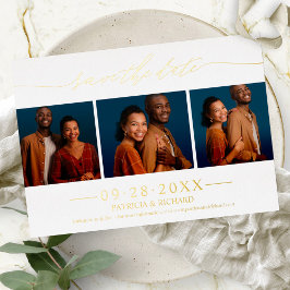 Invitación Con Relieve Metalizado Elegantes 3 Fotos Boda Save The Date