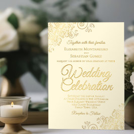 Invitación Con Relieve Metalizado Elegantes adornos florales de oro en el Boda de Mo