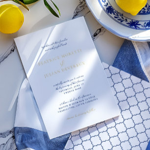 Invitación Con Relieve Metalizado Elegantes baldosas italianas boda azul y dorado