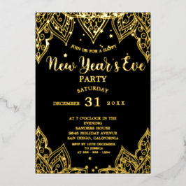 Invitación Con Relieve Metalizado Elegantes estrellas de oro Fiesta de Nochevieja Ne