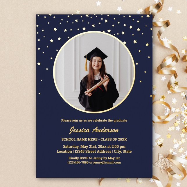 Invitación Con Relieve Metalizado Elegantes estrellas graduadas de foto graduada (Subido por el creador)