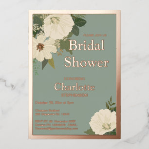Invitación Con Relieve Metalizado Elegantes flores blancas florales en flores nórdic