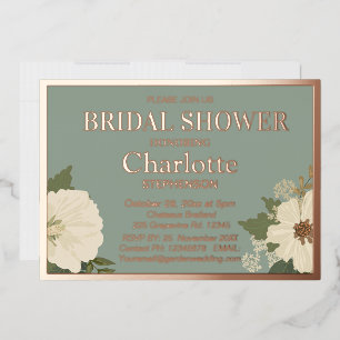 Invitación Con Relieve Metalizado Elegantes flores blancas florales en flores nórdic