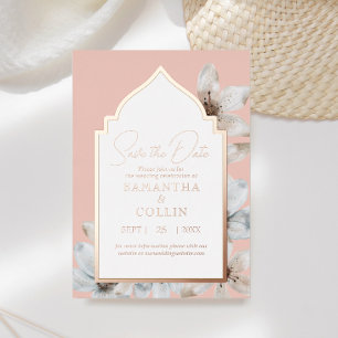 Invitación Con Relieve Metalizado Elegantes flores de magnolia polvorientas rosadas