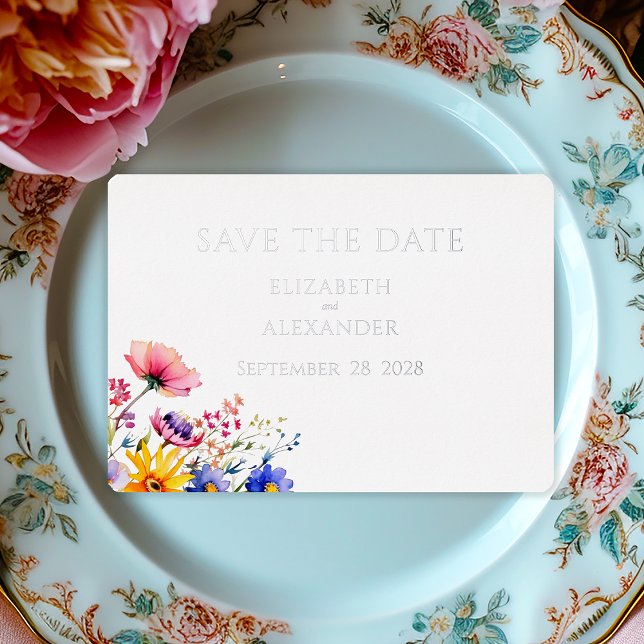 Invitación Con Relieve Metalizado Elegantes flores silvestres y letras plateadas Gua (Subido por el creador)