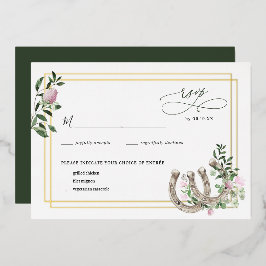 Invitación Con Relieve Metalizado Elegantes herraduras de trébol botánico RSVP de bo