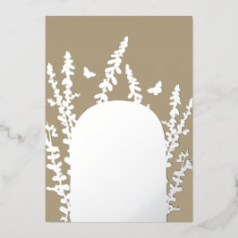 Invitación Con Relieve Metalizado Elegantes hojas de jardín y mariposas boda   