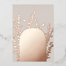 Invitación Con Relieve Metalizado Elegantes hojas de jardín y mariposas boda    