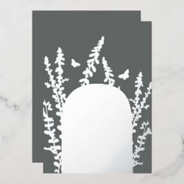 Invitación Con Relieve Metalizado Elegantes hojas de jardín y mariposas boda   