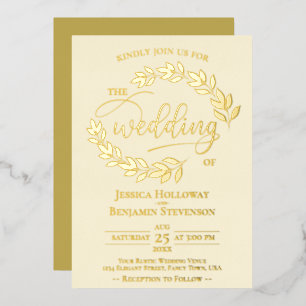 Invitación Con Relieve Metalizado Elegantes hojas de oro en un Boda con clase en Cre