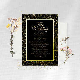 Invitación Con Relieve Metalizado Elegantes hojas doradas negras