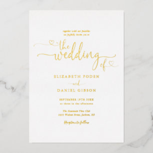 Invitación Con Relieve Metalizado Elegantes letras de llamada Caligrafía Boda Oro