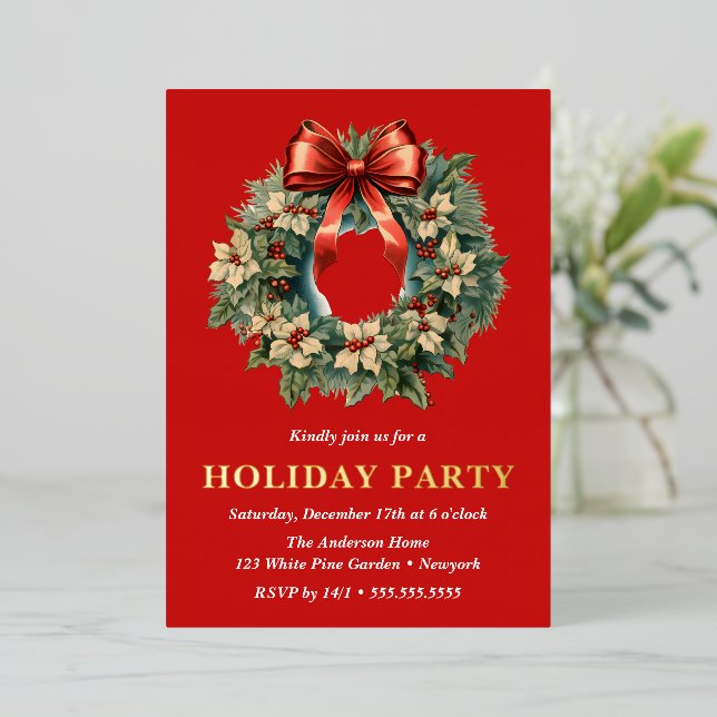 Invitación Con Relieve Metalizado Elegantes Navidades de acuarela celebran feriado (Anverso de pie)