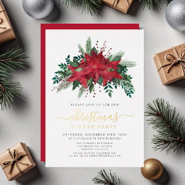 Invitación Con Relieve Metalizado Elegantes Navidades de Poinsettia Cena Fiesta Oro