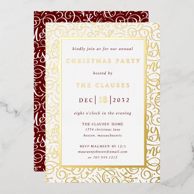 Invitación Con Relieve Metalizado Elegantes Navidades de tipografía Fiesta Invitació (Anverso/Reverso)