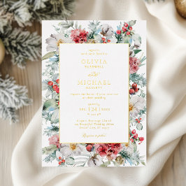 Invitación Con Relieve Metalizado Elegantes Navidades Floral Boda de Invierno