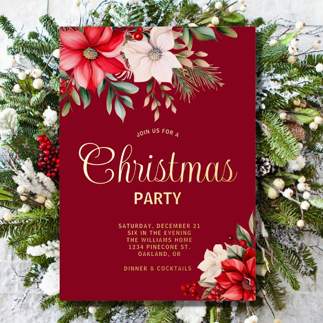 Invitación Con Relieve Metalizado Elegantes Navidades Floral Poinsettia Fiesta navid (Subido por el creador)