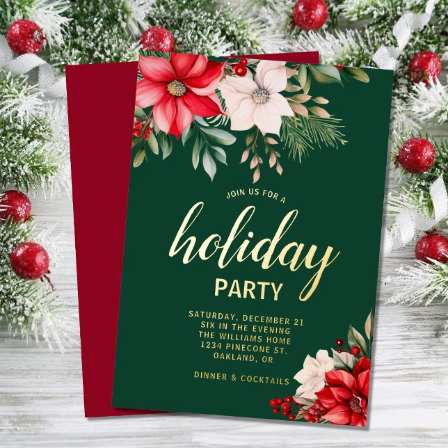 Invitación Con Relieve Metalizado Elegantes Navidades Floral Poinsettia Fiesta navid (Subido por el creador)