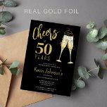 Invitación Con Relieve Metalizado Elegantes ovaciones a 50 años fiesta de cumpleaños<br><div class="desc">Moderno y lujoso Relieve metalizado de oro de moda escritura a mano anima la invitación de 50 años de fiesta de cumpleaños negro con gafas de champán. Tenga en cuenta que puede cambiar el color dorado del Relieve metalizado a oro o plata rosa.</div>