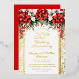 Invitación Con Relieve Metalizado Elegantes Poinsettias 30 Aniversario de Boda