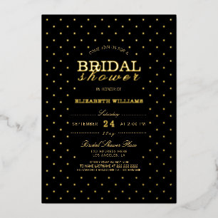Invitación Con Relieve Metalizado Elegantes puntos con clase, lluvia de novia negra,
