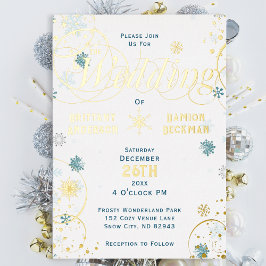 Invitación Con Relieve Metalizado Elegantes remolinos de copos de nieve Boda de invi