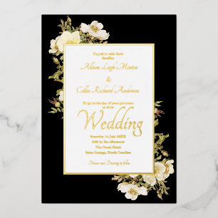 Invitación Con Relieve Metalizado Elegantes Rosas de marfil Black Lux