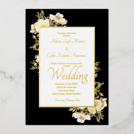 Invitación Con Relieve Metalizado Elegantes Rosas de marfil Black Lux