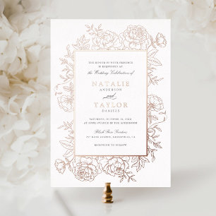 Invitación Con Relieve Metalizado Elegantes Rosas florales Rosa Boda de Relieve meta