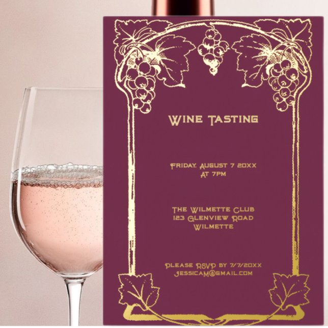 Invitación Con Relieve Metalizado Elegantes uvas Art Nouveau Invitación al Relieve m (Subido por el creador)