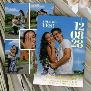 Invitación Con Relieve Metalizado Ella dijo que sí fecha de la boda fotos de comprom