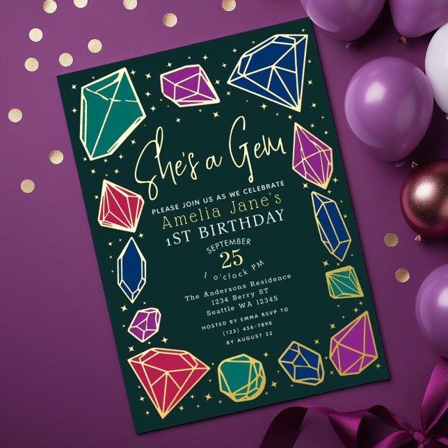 Invitación Con Relieve Metalizado Ella es una chica de Gem Crystals Gemstone (Subido por el creador)
