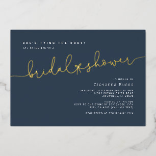 Invitación Con Relieve Metalizado Ella está atando la ducha nupcial de oro azul