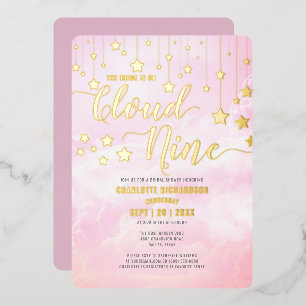 Invitación Con Relieve Metalizado Ella Está En La Nueve Soñada Ducha De Novias Rosa