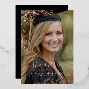Invitación Con Relieve Metalizado Ella lo hizo Photo Floral Foil Fiesta de Graduació